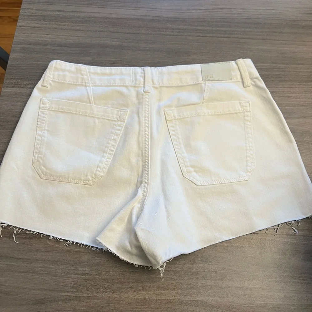 PAIGE Women's Crisp White Utility Jean Shorts - Picture 2 of 9